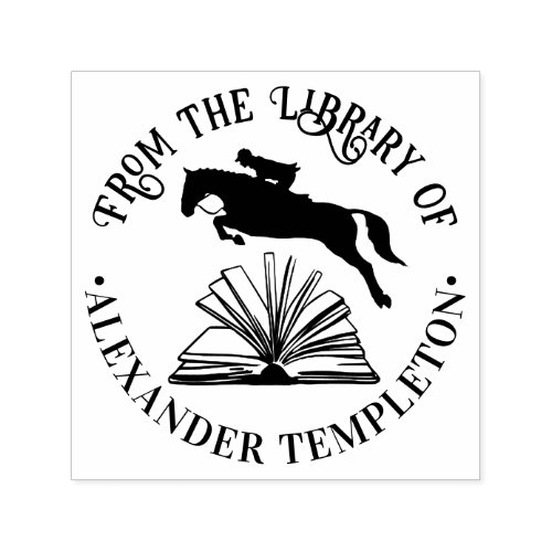 Horse  Rider Jumping Over Open Book Library Name Self_inking Stamp