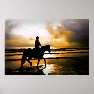 HORSE RIDER ON BEACH POSTER