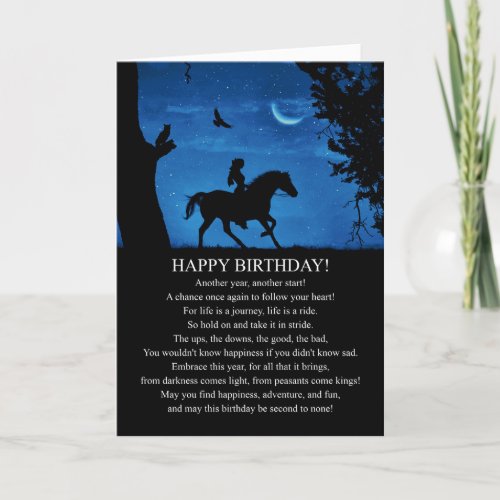 Horse Rider Owl Raven and Moon Spiritual Birthday Card