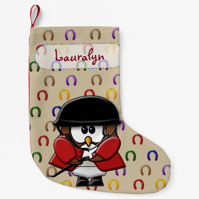 horse rider owl small christmas stocking (Front)