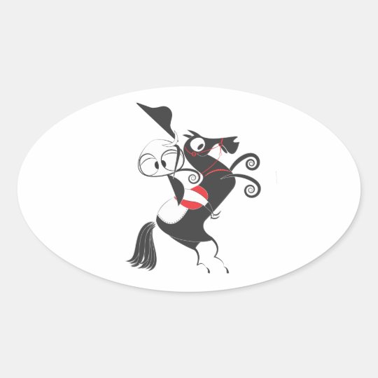 Horse rider performing pirouette rearing up oval sticker