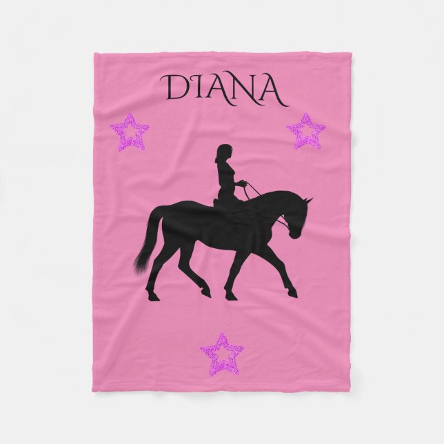 Horse & rider pink personalized fleece blanket. blanket (Front)
