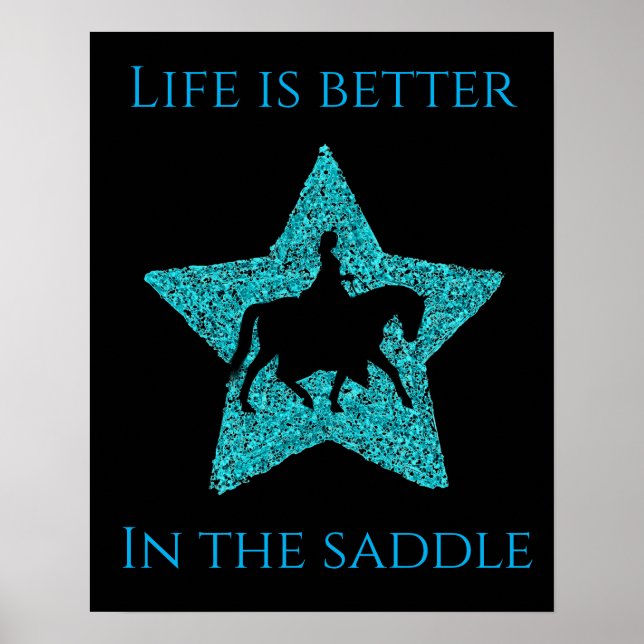Horse & rider poster in black & blue. (Front)