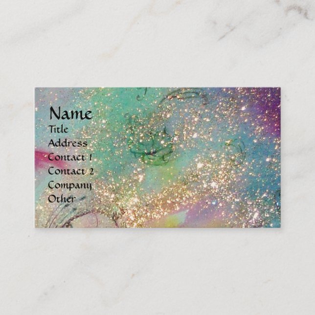 HORSE RIDERS IN NIGHT Blue teal,gold sparkles Business Card (Front)