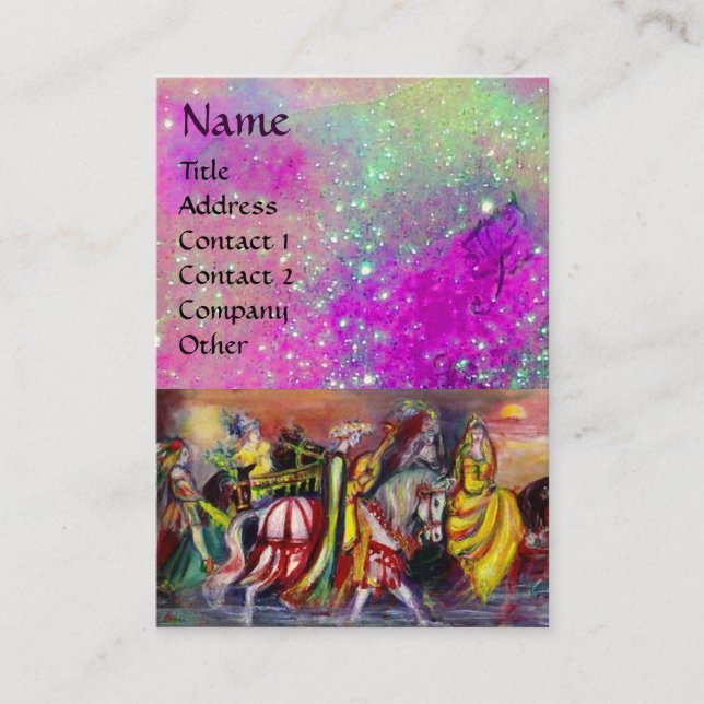 HORSE RIDERS IN NIGHT purple violet gold sparkles Business Card (Front)