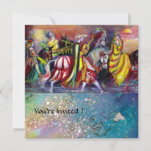 HORSE RIDERS ,MUSIC IN NIGHT, Gold Blue Gparkles Invitation