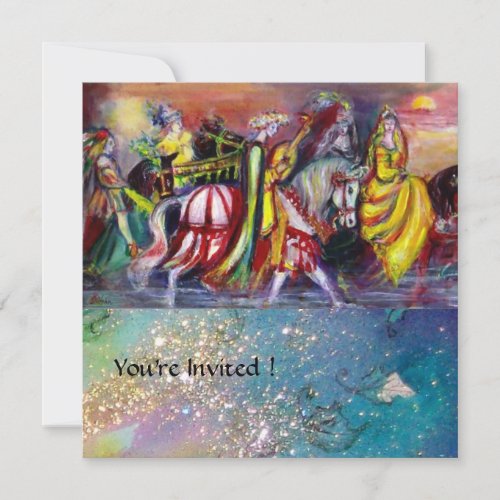 HORSE RIDERS MUSIC IN NIGHT Gold Blue Gparkles Invitation