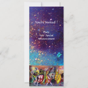 HORSE RIDERS ,MUSIC IN NIGHT, Gold Blue Gparkles Invitation