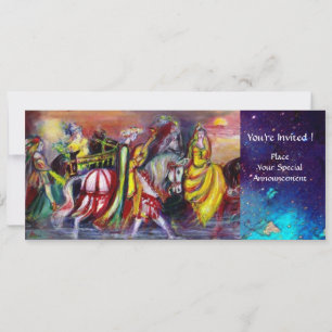 HORSE RIDERS ,MUSIC IN NIGHT, Gold Blue Gparkles Invitation