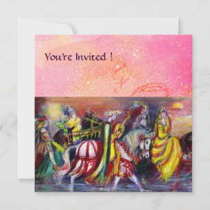 HORSE RIDERS ,MUSIC IN NIGHT, Pink Gold sparkles Invitation