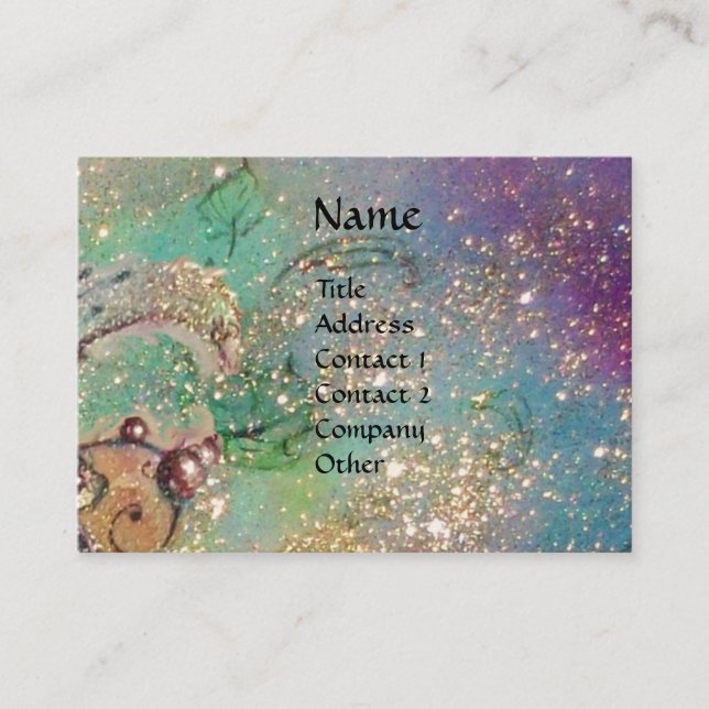 HORSE RIDERS,MUSIC IN NIGHT Teal Gold Sparkles Business Card (Front)