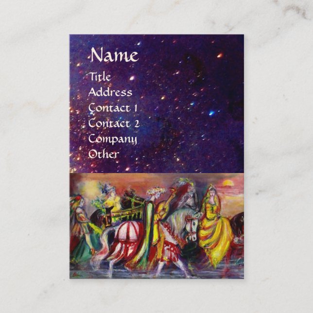 HORSE RIDERS,MUSIC IN THE NIGHT Fantasy Blue Business Card (Front)