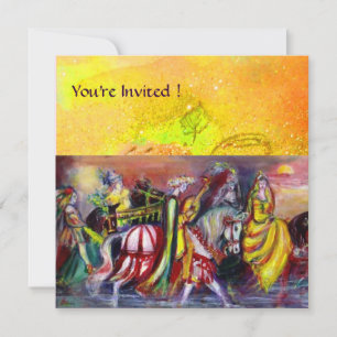 HORSE RIDERS ,MUSIC IN THE NIGHT, yellow sparkles Invitation