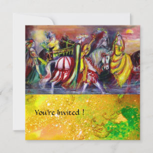 HORSE RIDERS ,MUSIC IN THE NIGHT, yellow sparkles Invitation