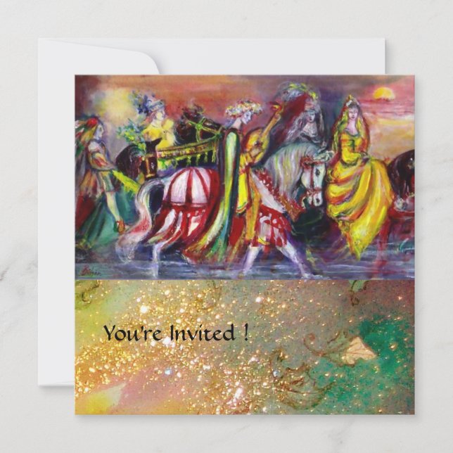 HORSE RIDERS ,MUSIC IN THE NIGHT, yellow sparkles Invitation (Front)