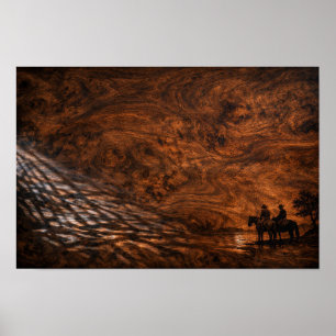 Horse riders silhouette sunset poster