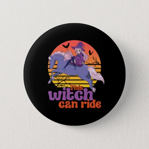 Horse Riding Anime Girl Witch Halloween Button