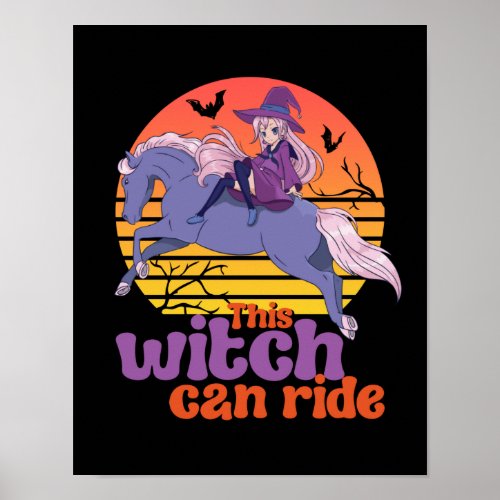 Horse Riding Anime Girl Witch Halloween Poster