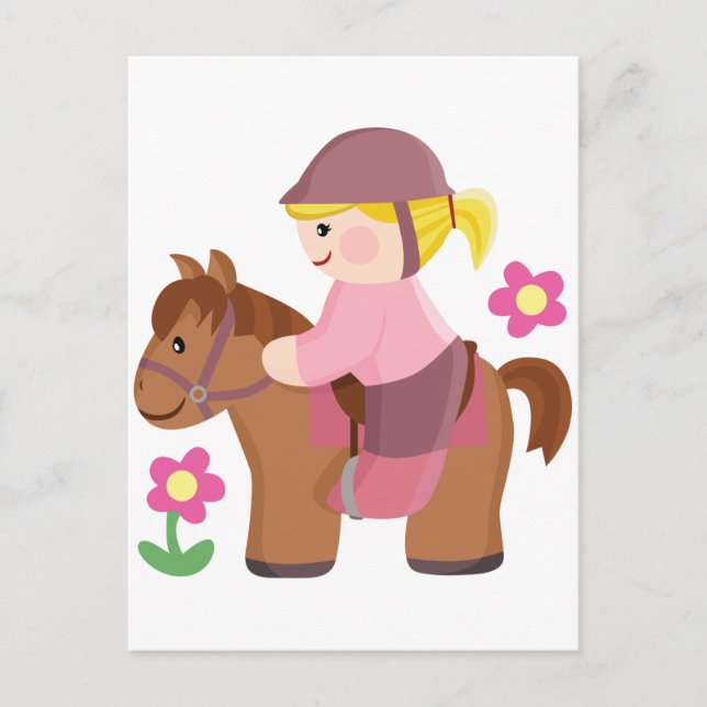 Horse riding blond hair, brown horse postcard (Front)