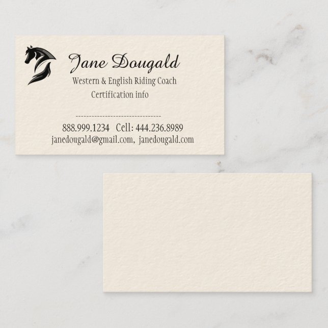 Horse Riding Coach Instructor Trainer Custom Busin Business Card (Front/Back)