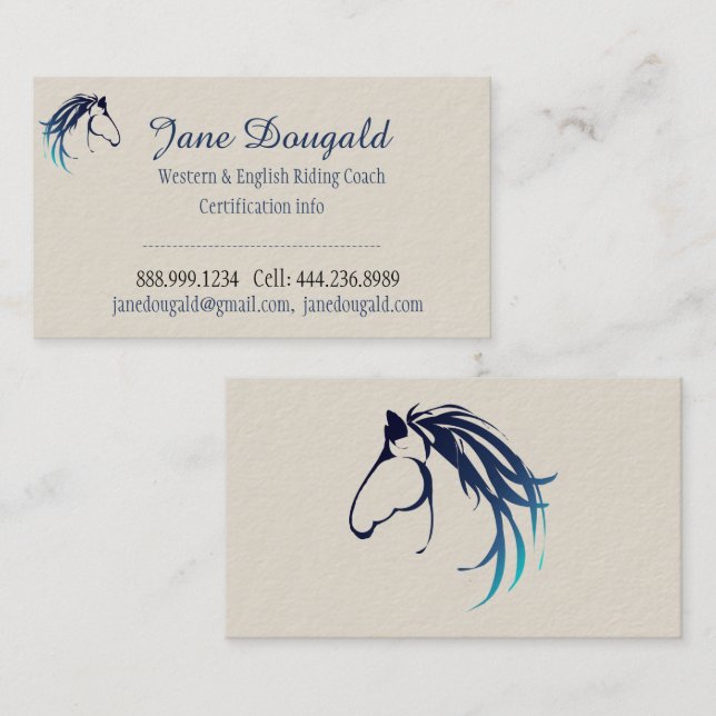 Horse Riding Coach Instructor Trainer Custom  Business Card (Front/Back)