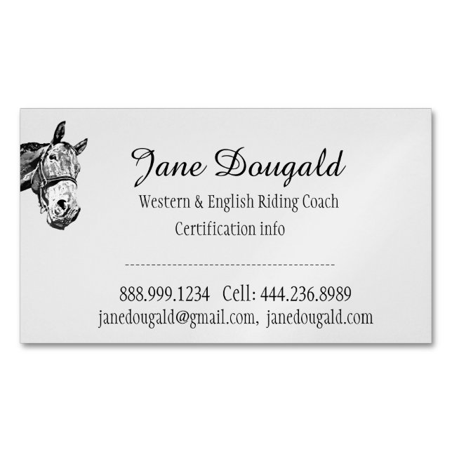 Horse Riding Coach Instructor Trainer Custom Business Card Magnet (Front)