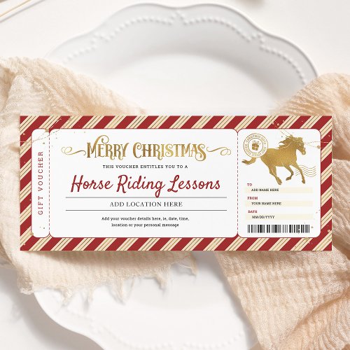 Horse Riding Lessons Christmas Gift Ticket Voucher Invitation