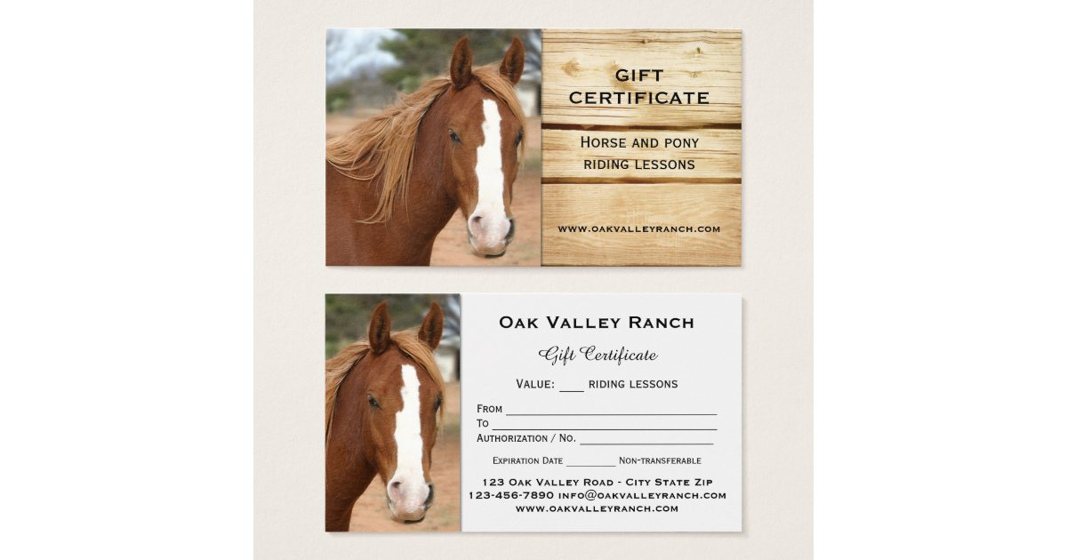 Horse Riding Lessons Gift Certificate Template Zazzle com