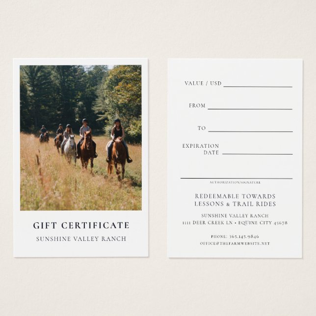 Horse Riding Lessons Gift Certificate Template (Front & Back)