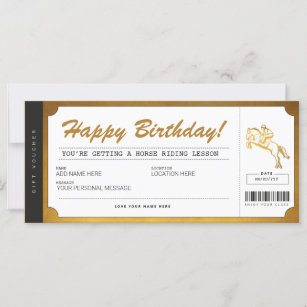 Horse Riding Lessons Gold Gift Ticket Voucher