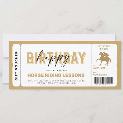 Horse Riding Lessons Gold Gift Ticket Voucher