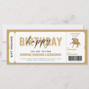 Horse Riding Lessons Gold Gift Ticket Voucher Invitation