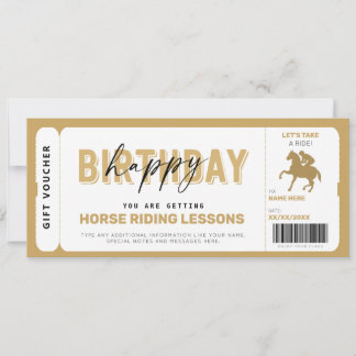 Horse Riding Lessons Gold Gift Ticket Voucher Invitation