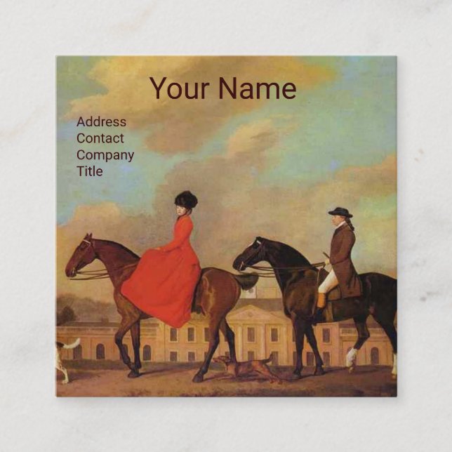 HORSE RIDING Monogram Square Business Card (Front)