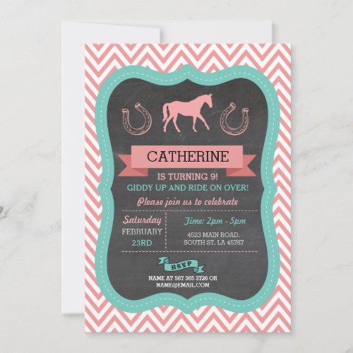 Horse Riding Party Invite Chevron Pony Invitation