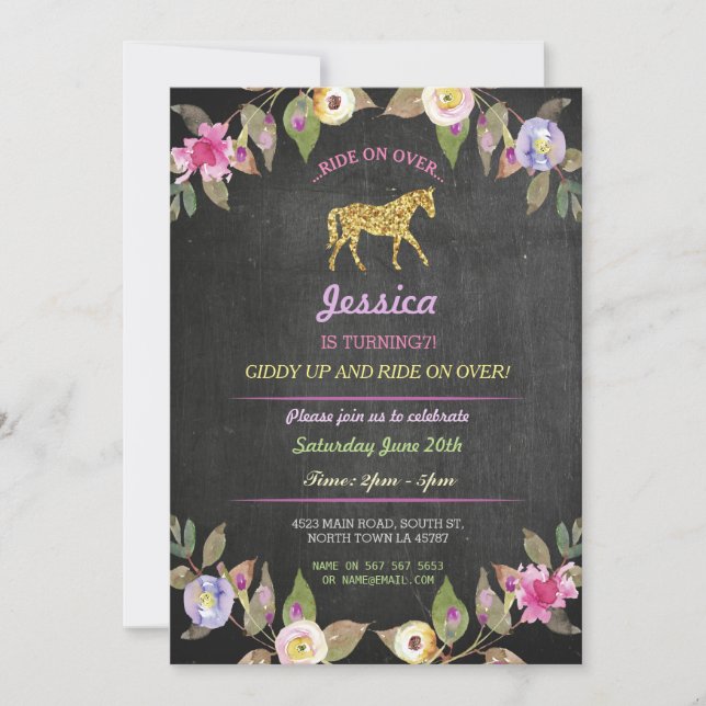 Horse Riding Party Invite Pony Chalk Invitation (Front)