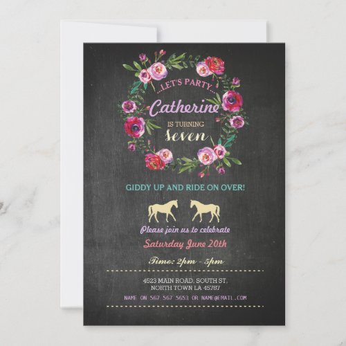 Horse Riding Party Invite Pony Pink Invitation