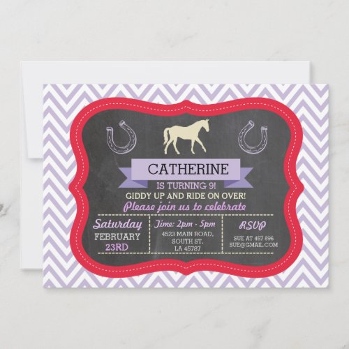 Horse Riding Party Invite Pony Red Invitation