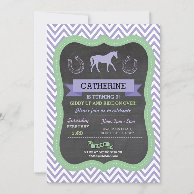 Horse Riding Party Invite Purple Pony Invitation (Front)