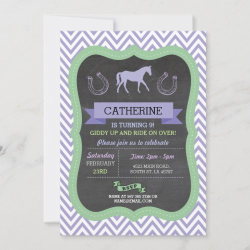 Horse Riding Party Invite Purple Pony Invitation