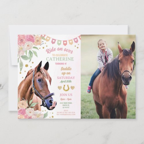 Horse Riding Party Photo Pony Flower Girl Birthday Invitation