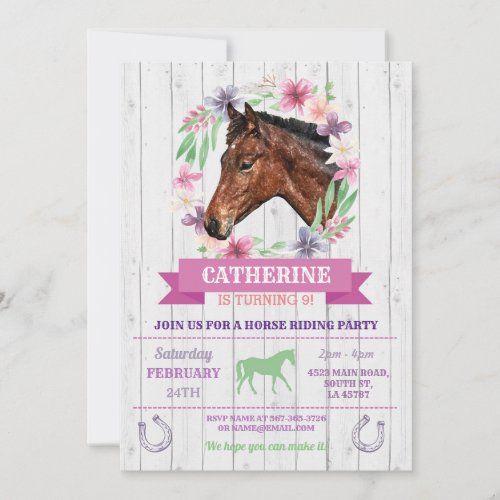 Horse Riding Party Pink Pony Horseback Birthday Invitation