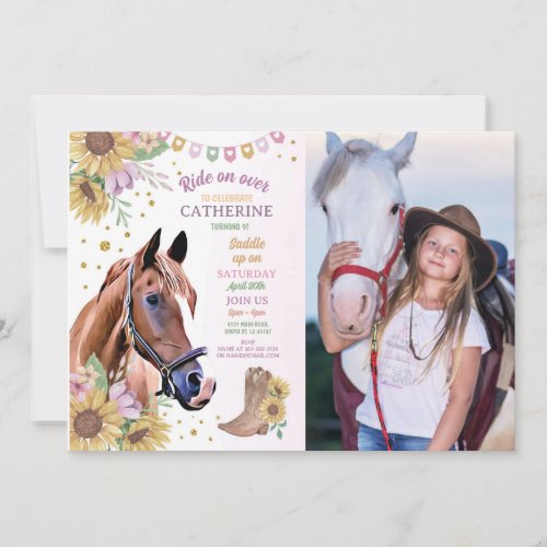 Horse Riding Party Pony Sunflower Girl Birthday Invitation