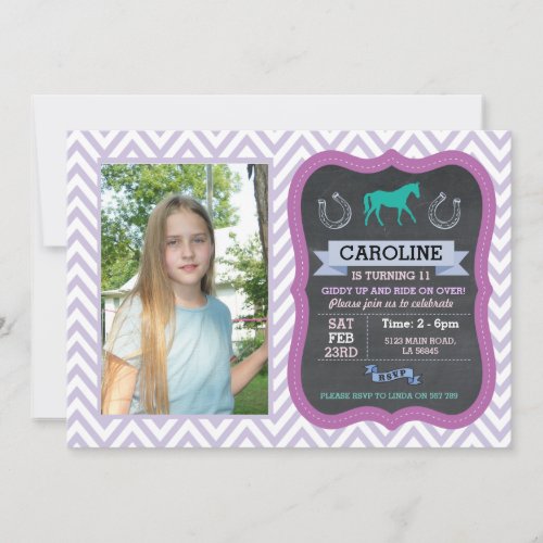 Horse Riding Photo Pony Purple Invitation Invite