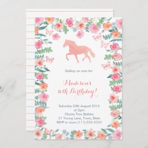 Horse Riding Pony Lessons Party Invites for Girl