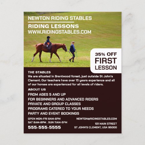 Horse Riding Portrait Riding Instructor Academy Flyer