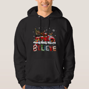 Horse Riding Red Truck Christmas Tree Believe Sant Hoodie