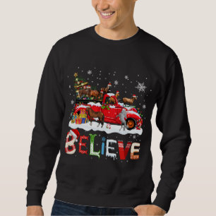 Horse Riding Red Truck Christmas Tree Believe Sant Sweatshirt