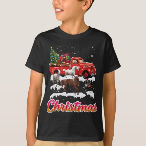 Horse Riding Red Truck Christmas Tree Horse Xmas T_Shirt
