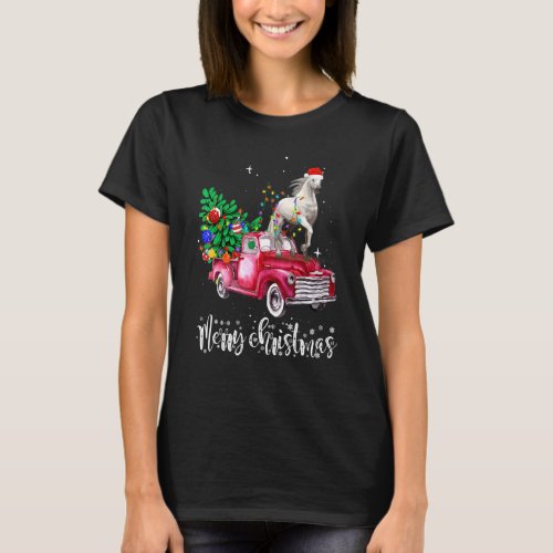Horse Riding Red Truck Xmas Merry Christmas T-Shirt